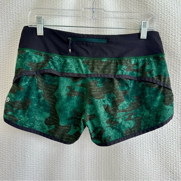 Lululemon Run Speed Shorts Manifesto Script Camo Fuel Green Black Short Size: 6 - Picture 2 of 8